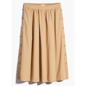 Madewell Poplin Side-Button Midi Skirt Khaki Tan Cotton Pleated M NWT